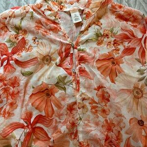 H&M Floral Blouse - Orange and Cream